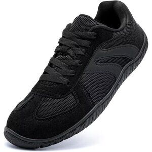 Women's All Black Barefoot Casual Lace Up Retro Zero Drop Fashion Sneaker